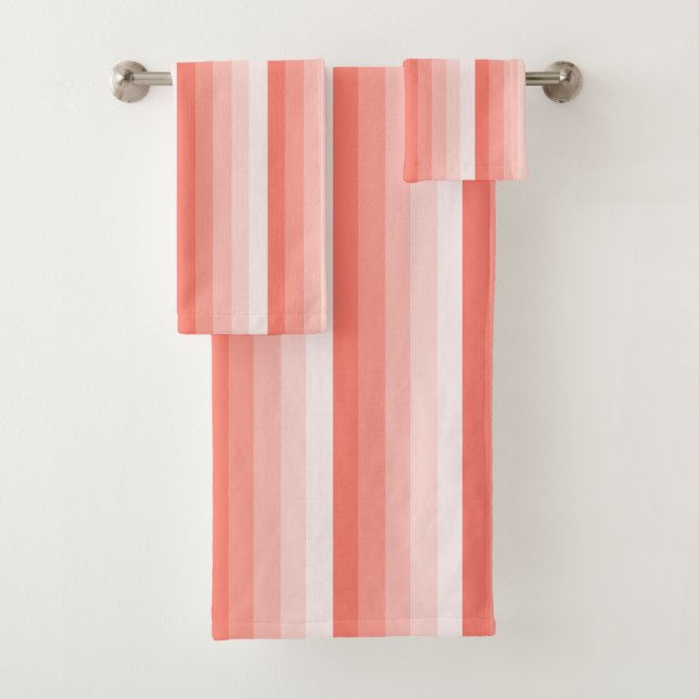 Coral peach shadow stripes bath towel set (Insitu)