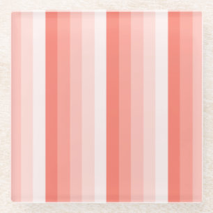 Coral peach shadow stripes glass coaster