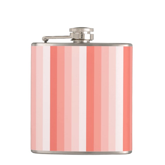 Coral peach shadow stripes hip flask (Front)