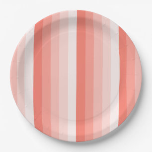 Coral peach shadow stripes paper plate