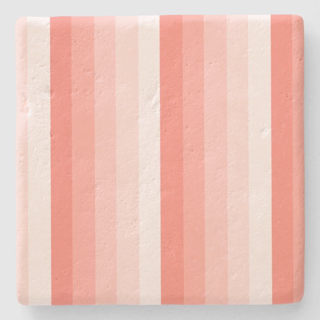 Coral peach shadow stripes stone coaster (Front)
