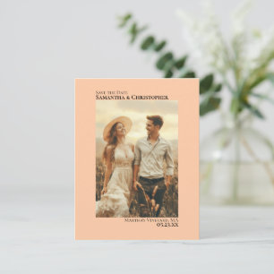 Coral Peach Vertical Photo Minimalist Wedding Save The Date