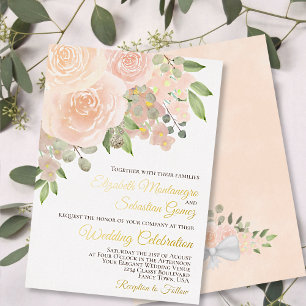 Coral Peach Watercolor Floral Elegant Wedding