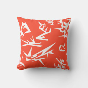 Coral Peach White Abstract Art Cushion Pillow