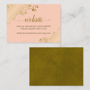 Coral Peach with Gold Floral Lace Wedding Website Enclosure Card