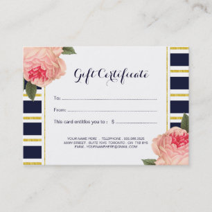 Coral Peonies and Navy Stripes Gift Certificate
