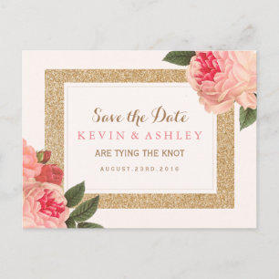 Coral Peonies Save the Date Postcard