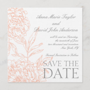 Coral Peonies Vintage Save The Date