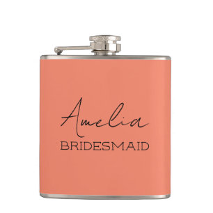 Coral Personalised Bridesmaid Hip Flask