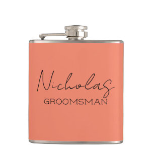 Coral Personalised Groomsman Hip Flask