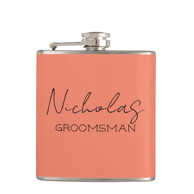 Coral Personalised Groomsman Hip Flask (Front)