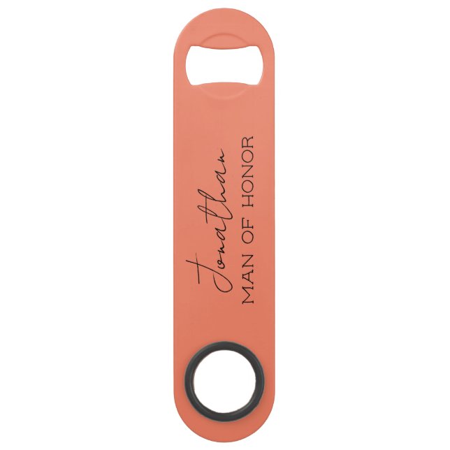 Coral Personalised Man of Honour Bottle Opener  (Front)