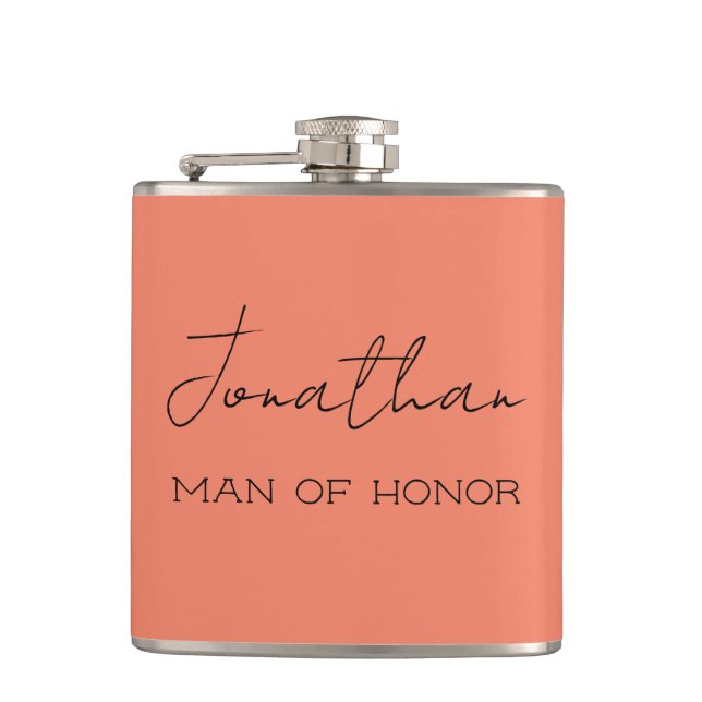 Coral Personalised Man of Honour  Hip Flask (Front)