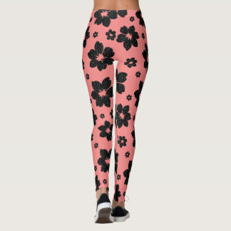 Coral Pink and black Flower diamond Glitter  Leggings