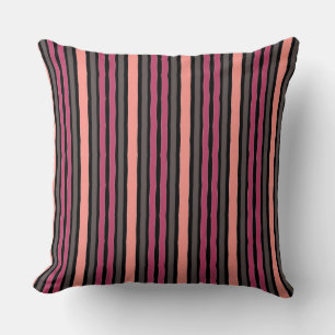 Coral Pink And Black Stripe Patterned Cushion