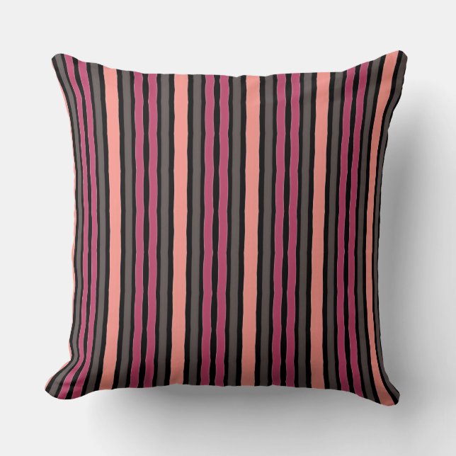 Coral Pink And Black Stripe Patterned Cushion (Front)