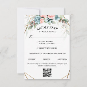 Coral Pink and Blue QR Code Rsvp with Meal Choices Card