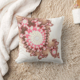 Coral Pink and Brown Fractal Seashell Abstract Cushion