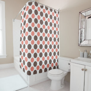 Coral Pink and Brown Polka dots Shower Curtain