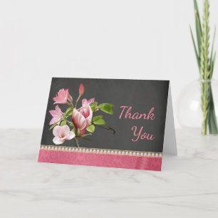 Coral, pink and Chalkboard Floral Thank You Card