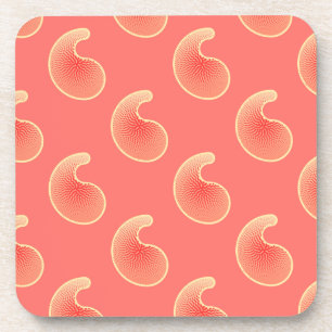 Coral pink and cream paisley coaster