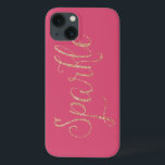 Coral Pink and Gold Faux Glitter Sparkle iPhone 13 Case<br><div class="desc">Coral Pink and Gold Faux Glitter (not actual glitter) sparkle</div>