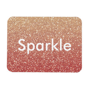 Coral Pink and Gold Faux Glitter Sparkle Magnet
