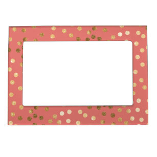 Coral Pink and Gold Glitter Dots Magnetic Frame