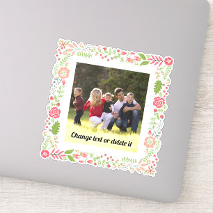 Coral pink and green floral frame with photo