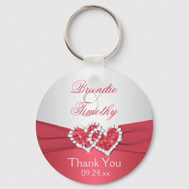 Coral Pink and Grey Wedding Favour Key Chain (Front)