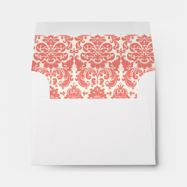 Coral Pink and Ivory Elegant Damask Pattern Envelopes (Back (Bottom))