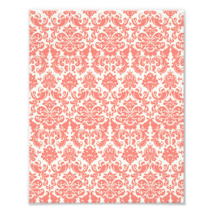 Coral Pink and Ivory Elegant Damask Pattern Photo Print