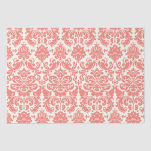 Coral Pink and Ivory Elegant Damask Pattern Tissue Paper