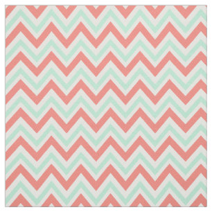 Coral Pink and Mint Green Chevron Pattern Fabric