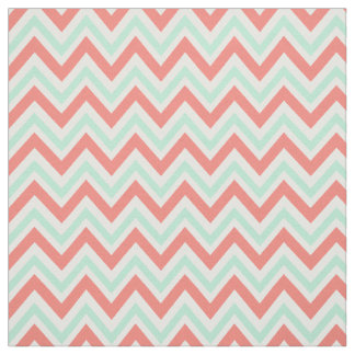 Coral Pink and Mint Green Chevron Pattern Fabric