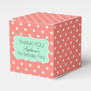 Coral Pink and Mint Green Polka Dot Birthday Party Favour Box
