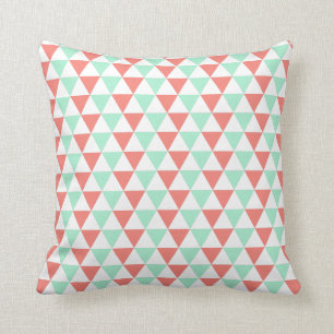 Coral Pink and Mint Green Triangle Pattern Cushion