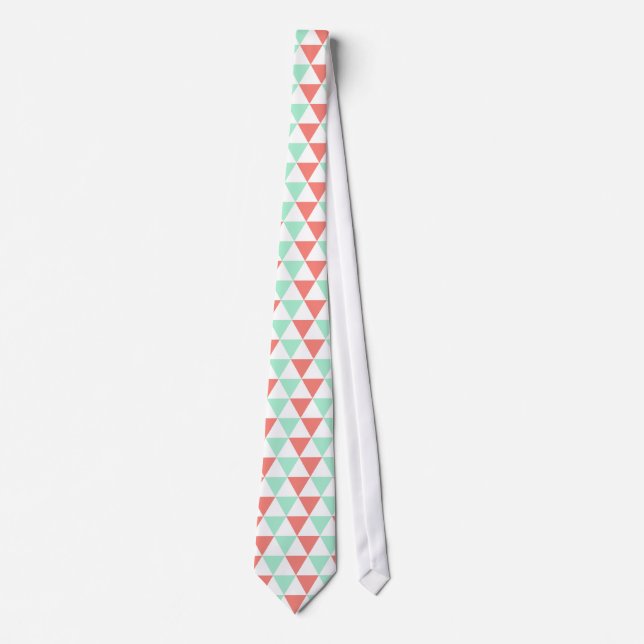 Coral Pink and Mint Green Triangle Pattern Tie (Front)