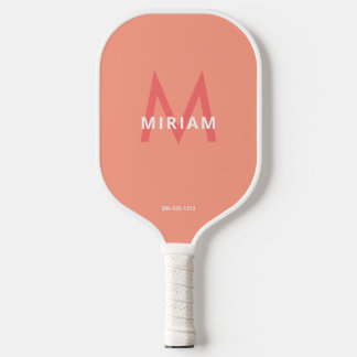 Coral Pink and Orange Simple Modern Monogrammed Pickleball Paddle