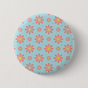 Coral pink and powder blue delicate daisy flowers  6 cm round badge