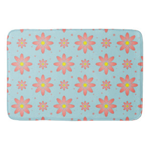 Coral pink and powder blue delicate daisy flowers bath mat