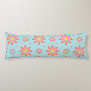Coral pink and powder blue delicate daisy flowers  body cushion