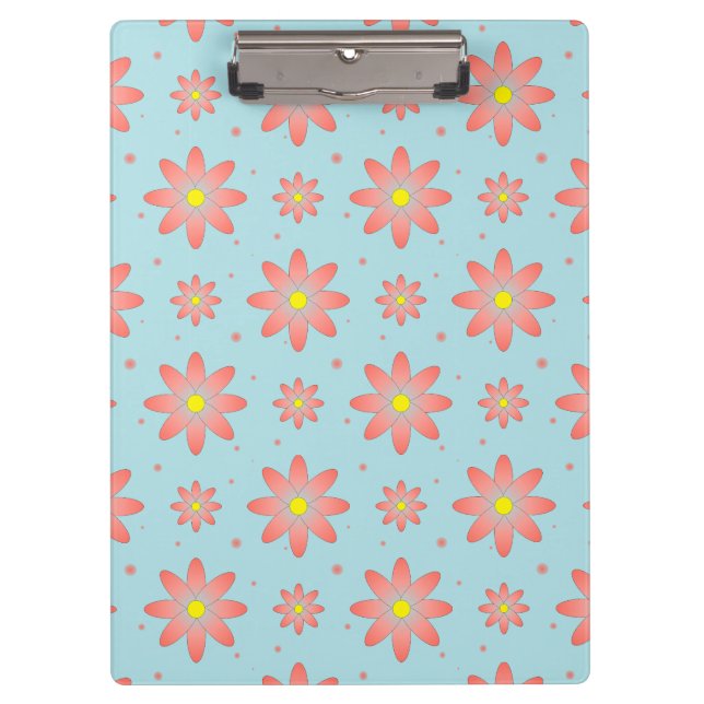 Coral pink and powder blue delicate daisy flowers  clipboard (Front)