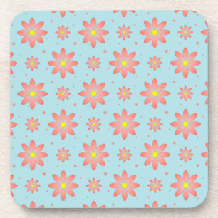 Coral pink and powder blue delicate daisy flowers coaster