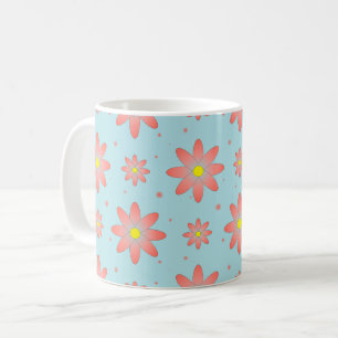 Coral pink and powder blue delicate daisy flowers  coffee mug