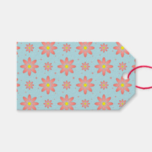 Coral pink and powder blue delicate daisy flowers gift tags