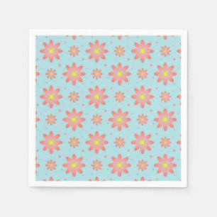 Coral pink and powder blue delicate daisy flowers  napkin