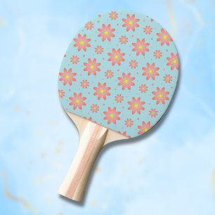 Coral pink and powder blue delicate daisy flowers ping pong paddle