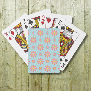 Coral pink and powder blue delicate daisy flowers  playing cards