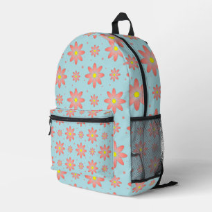 Coral pink and powder blue delicate daisy flowers printed backpack